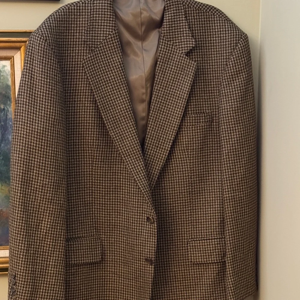 Oscar De La Renta Men’s Houndstooth Suit Jacket Coat Brown Checkered Blazer 46R